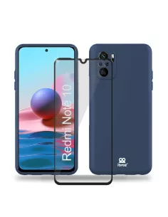 Xiaomi Redmi Note 10 Coque Liquid Silicone Soft Touch bleu + Verre ...