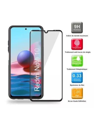 Xiaomi Redmi Note 10 Coque Liquid Silicone Soft Touch black + Glass ...