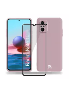 Xiaomi Redmi Note 10 Coque Liquid Silicone Soft Touch rose + Glass ...