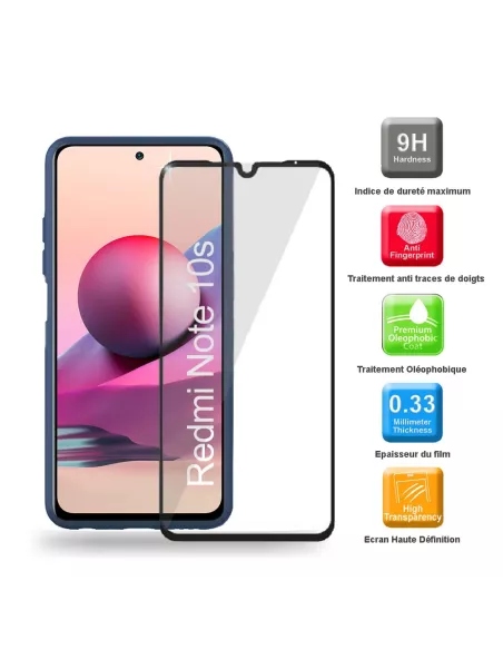 Xiaomi Redmi Note 10s Coque Liquid Silicone Soft Touch blue + Glass...