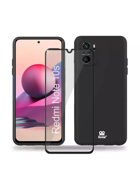 Xiaomi Redmi Note 10s Coque Liquid Silicone Soft Touch black + Glass...