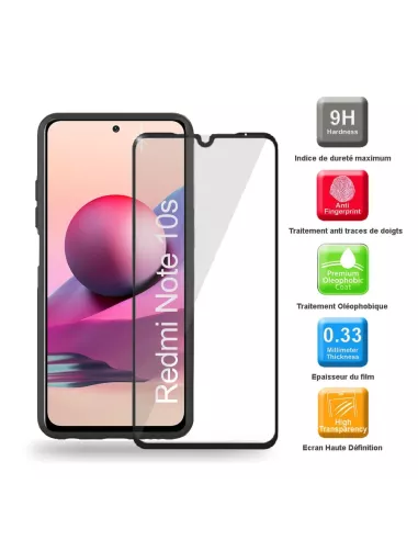 Xiaomi Redmi Note 10s Coque Liquid Silicone Soft Touch noir + Verre...