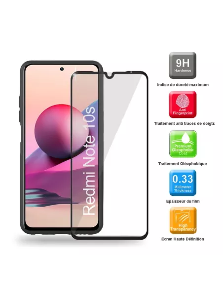 Xiaomi Redmi Note 10s Coque Liquid Silicone Soft Touch black + Glass...