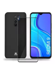 Xiaomi Redmi 9 Coque Liquid Silicone Soft Touch noir + Verre Trempé...