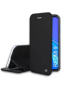 Xiaomi Redmi 9 Etui Cuir Folio Clam + Verre Trempé 9H - Noir | Ibroz