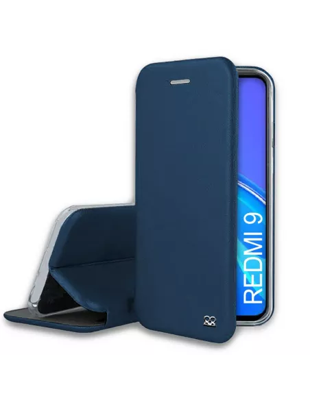 Xiaomi Redmi 9 Etui Cuir Folio Clam + Verre Trempé 9H - Bleu | Ibroz