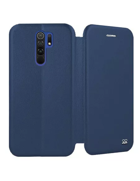 Xiaomi Redmi 9 Etui Cuir Folio Clam + Verre Trempé 9H - Bleu | Ibroz