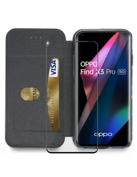 Oppo Find X3 Pro Folio Clam Leather Case + 9H Tempered Glass - Rose Gold...