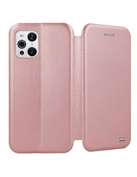 Oppo Find X3 Pro Folio Clam Leather Case + 9H Tempered Glass - Rose Gold...