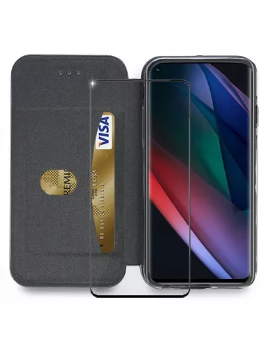 Oppo Find X3 Neo Etui Cuir Folio Clam + Verre Trempé 9H - Rose Gold...