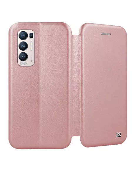 Oppo Find X3 Neo Folio Clam Leather Case + 9H Tempered Glass - Rose Gold...
