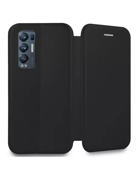 Oppo Find X3 Neo Leather Case Folio Clam + Tempered Glass 9H - Black | Ibroz