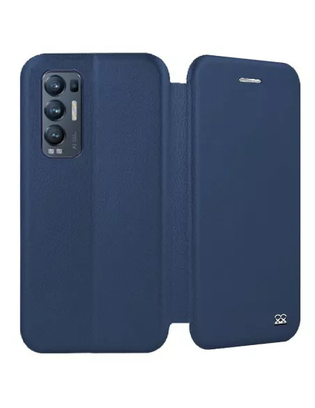 Oppo Find X3 Neo Etui Cuir Folio Clam + Verre Trempé 9H - Bleu | Ibroz