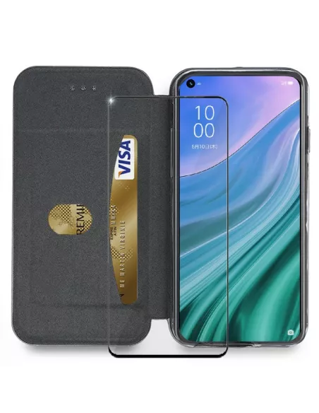 Oppo A54 Etui Cuir Folio Clam + Verre Trempé 9H - Noir | Ibroz
