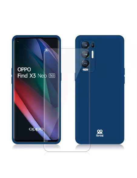 Find X3 Neo Case Liquid Silicone Soft Touch + 9H Tempered Glass - Bl...