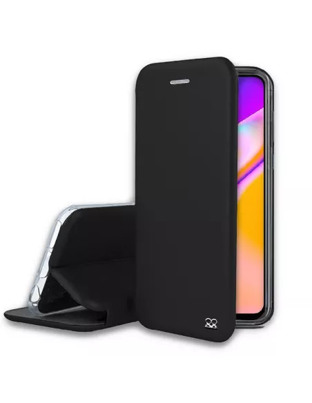 Oppo A94 Etui Cuir Folio Clam + Verre Trempé - Noir | Ibroz