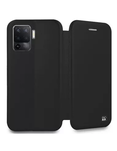 Oppo A94 Folio Clam Leather Case + Tempered Glass - Black | Ibroz
