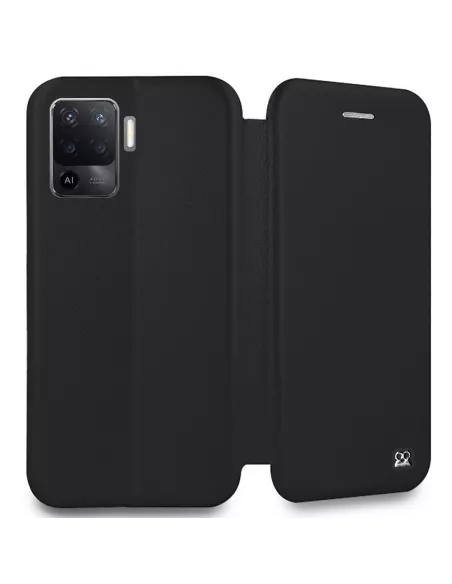 Oppo A94 Etui Cuir Folio Clam + Verre Trempé - Noir | Ibroz