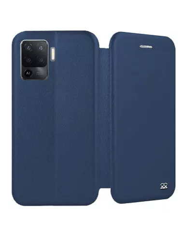 Oppo A94 Etui Cuir Folio Clam + Verre Trempé - Bleu | Ibroz