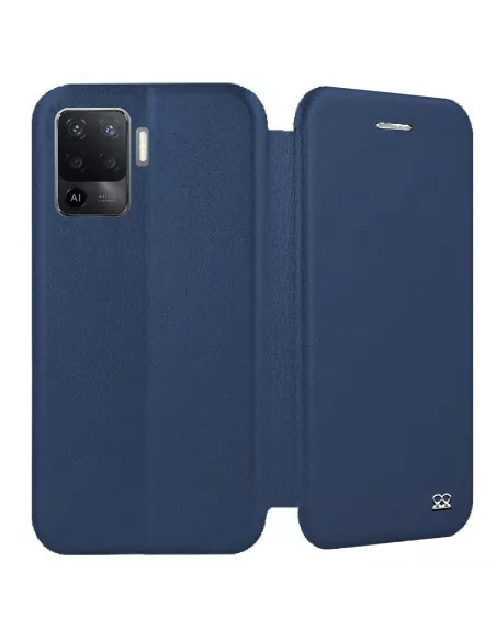 Oppo A94 Etui Cuir Folio Clam + Verre Trempé - Bleu | Ibroz