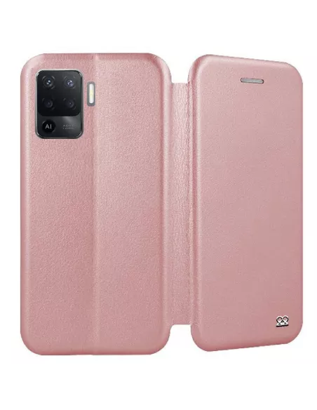 Oppo A94 Etui Cuir Folio Clam + Verre Trempé - Rose | Ibroz
