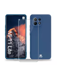 Xiaomi Mi 11 Lite Coque Liquid Silicone Soft Touch bleu + Verre Tre...