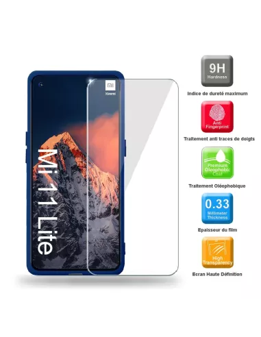 Xiaomi Mi 11 Lite Coque Liquid Silicone Soft Touch bleu + Verre Tre...