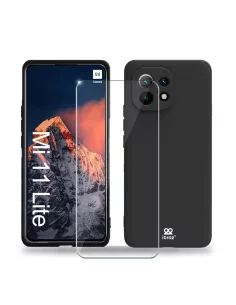 Xiaomi Mi 11 Lite Coque Liquid Silicone Soft Touch noir + Verre Tre...