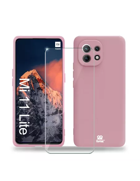 Xiaomi Mi 11 Lite Coque Liquid Silicone Soft Touch rose + Verre Tre...