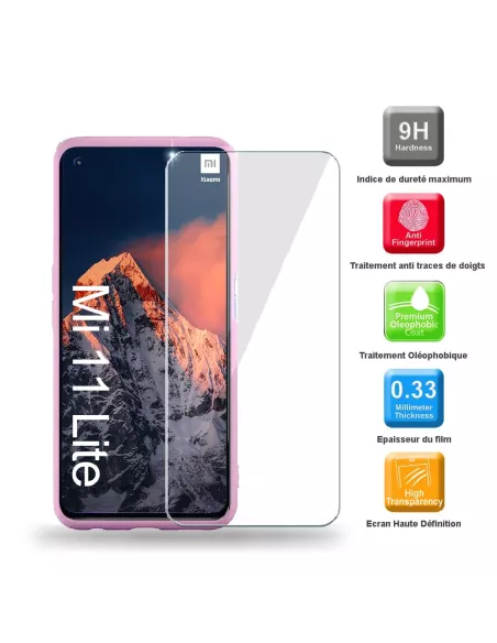 Xiaomi Mi 11 Lite Coque Liquid Silicone Soft Touch rose + Verre Tre...