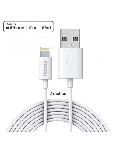 Câble MFI iPhone, iPad, AirPod, Lightning vers USB type A - 2 Mètre