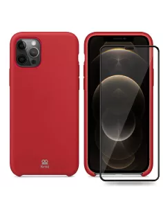 iPhone 12 Pro Max Liquid Silicone + Tempered Glass Case - Red | Ibroz