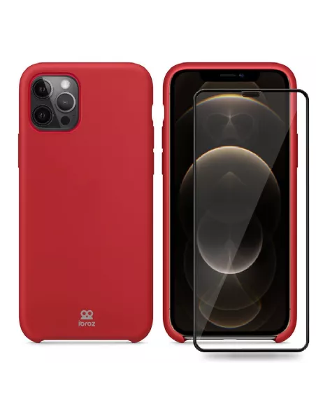 iPhone 12 Pro Max Liquid Silicone + Tempered Glass Case - Red | Ibroz