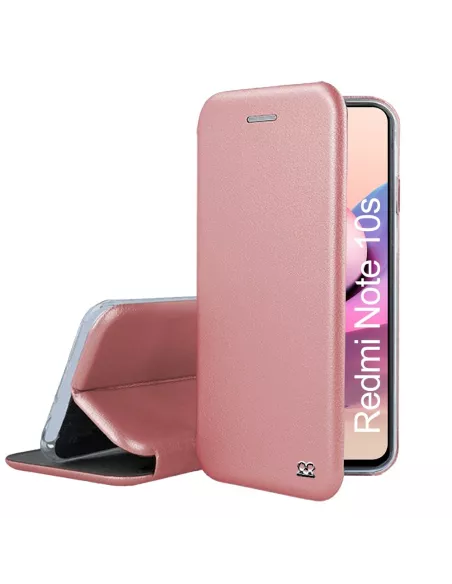 Xiaomi Redmi Note 10s Leather Case Folio Clam + 9H Tempered Glass - Pink...