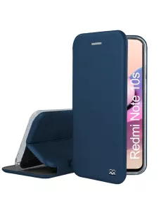 Xiaomi Redmi Note 10s Folio Clam Leather Case + 9H Tempered Glass - Blue...