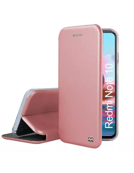 Xiaomi Redmi Note 10 Folio Clam Leather Case + 9H Tempered Glass - Pink ...