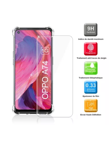 Oppo A74 Pack Coque antichocs + Protection écran 9H - Transparent |...