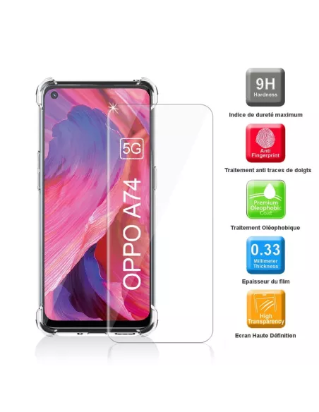 Oppo A74 Pack Shockproof case + 9H screen protector - Transparent |...