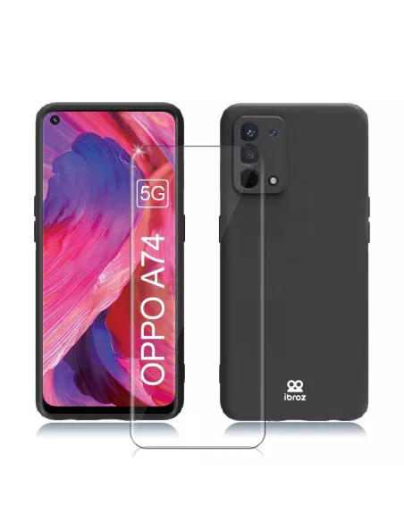 Oppo A74 Liquid Silicone Case + 9H Tempered Glass - Black | Ibroz