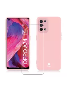 Oppo A74 Coque Liquid Silicone + Verre Trempé 9H - Rose | Ibroz
