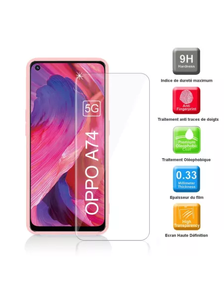 Oppo A74 Coque Liquid Silicone + Verre Trempé 9H - Rose | Ibroz