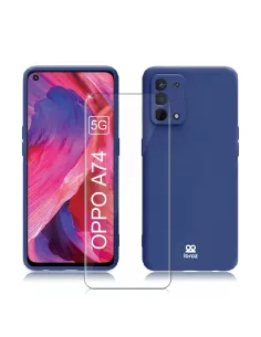 Oppo A74 Coque Liquid Silicone + Verre Trempé 9H - Bleu Cosmos | Ibroz