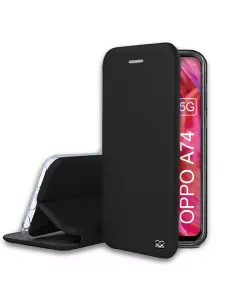 Oppo A74 Etui Cuir Folio Clam + Verre Trempé - Noir | Ibroz