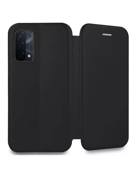 Oppo A74 Folio Clam Leather Case + Tempered Glass - Black | Ibroz