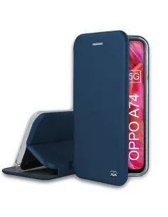 Oppo A74 Etui Cuir Folio Clam + Verre Trempé - Bleu Cosmos | Ibroz