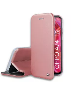 Oppo A74 Etui Cuir Folio Clam + Verre Trempé - Rose Gold | Ibroz
