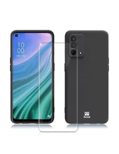 Oppo A54 Liquid Silicone Case + 9H Tempered Glass - Black | Ibroz