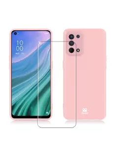 Oppo A54 Coque Liquid Silicone + Verre Trempé 9H - Rose | Ibroz