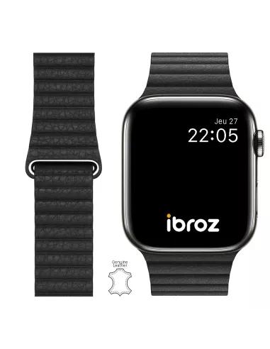 Genuine Leather Strap Apple Watch 7, 6, SE, 5, 4, 3 - Black | I...