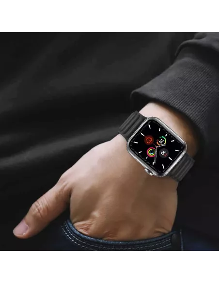 Bracelet en Cuir véritable Apple Watch 7, 6, SE, 5, 4, 3 - Noir | I...